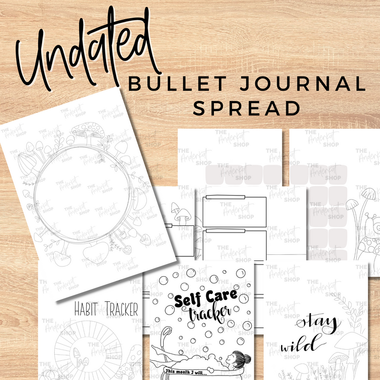 Undated Bullet Journal Spread | Cottage Core Mushroom Theme