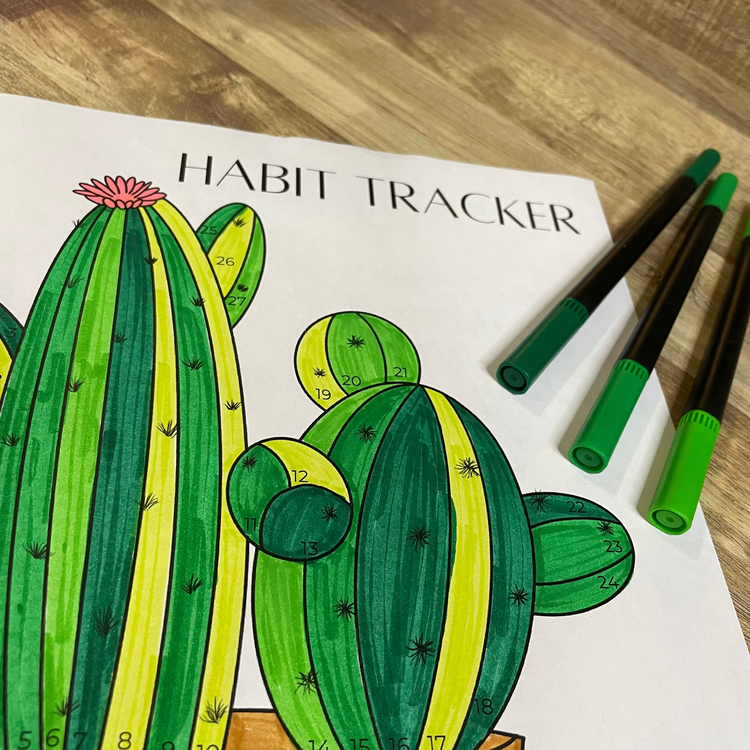 Cactus BUJO Tracker, Cactus Bullet Journal Page, Summer BUJO Habit Tracker, PDF Download